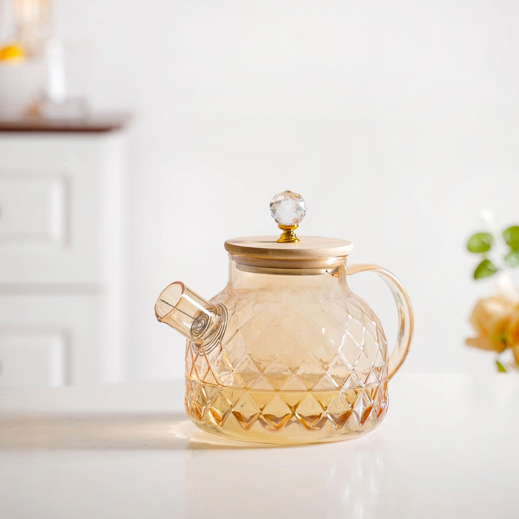 Amber Diamond Glass Jug with Bamboo Lid 1300ml Nestasia