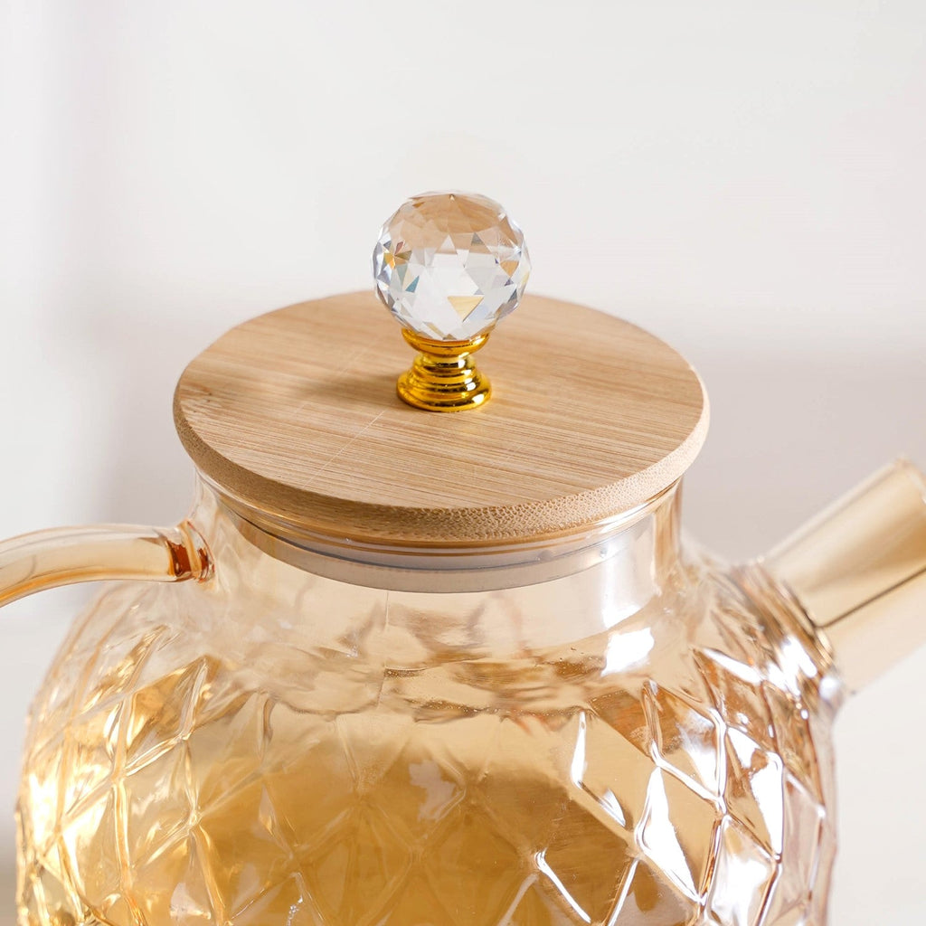 Amber Diamond Glass Jug with Bamboo Lid 1300ml Nestasia
