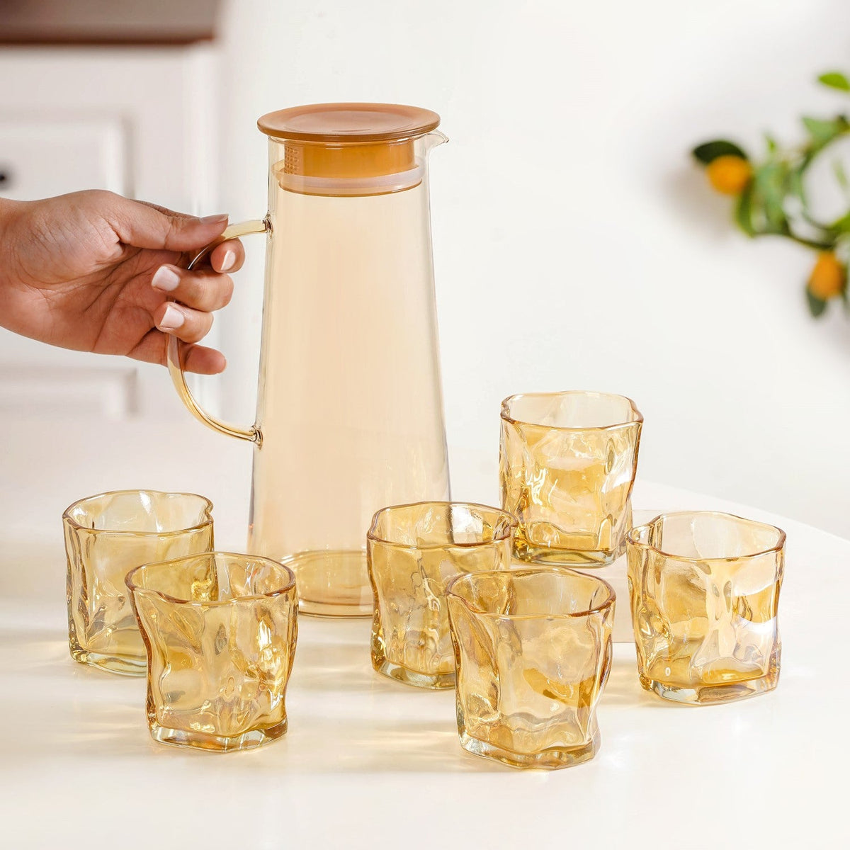 Amber Glass Jug And Tumbler Set Nestasia