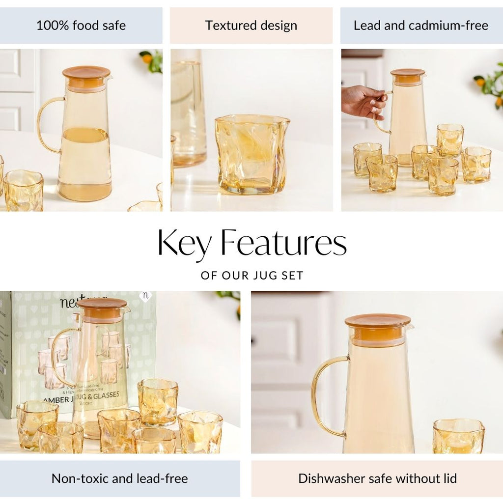 Amber Glass Jug And Tumbler Set Nestasia