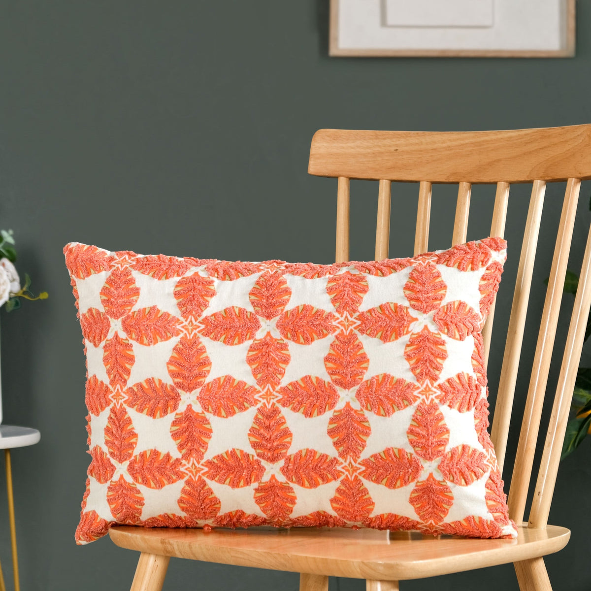 Coral Cotton Cushion Cover With Embroidery 50x36cm Nestasia