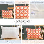 Coral Cotton Cushion Cover With Embroidery 50x36cm Nestasia