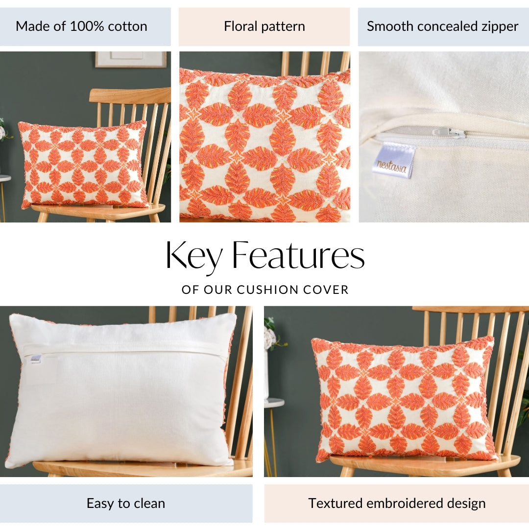 Coral Cotton Cushion Cover With Embroidery 50x36cm Nestasia