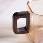 Amber Tinted Square Cups With Wooden Handle Set Of 4 200ml Nestasia