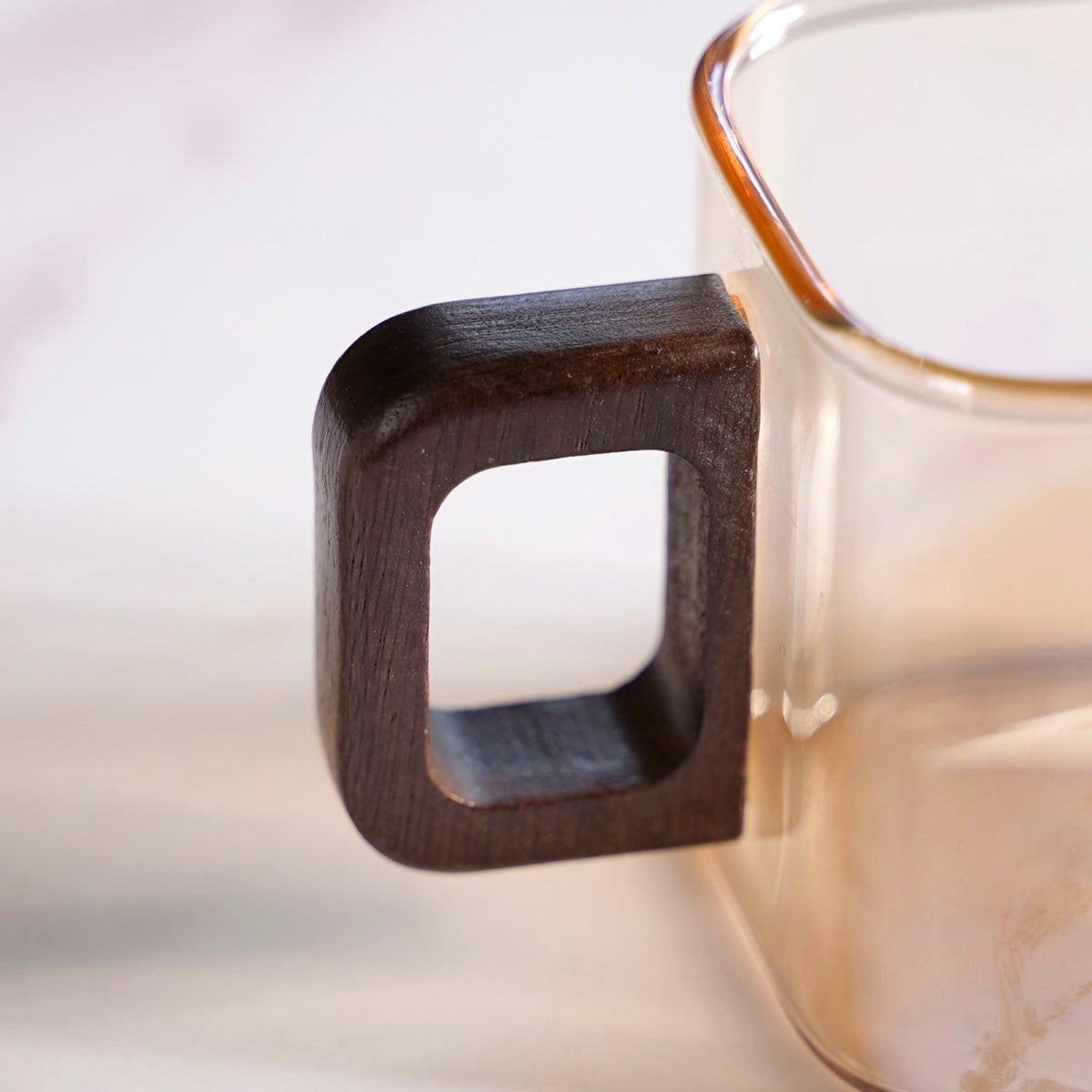 Amber Tinted Square Cups With Wooden Handle Set Of 4 200ml Nestasia