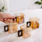 Amber Tinted Square Cups With Wooden Handle Set Of 4 200ml Nestasia