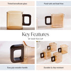 Amber Tinted Square Cups With Wooden Handle Set Of 4 200ml Nestasia