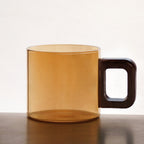 Amber Tinted Tea Cups With Wooden Handle Set Of 4 200ml Nestasia