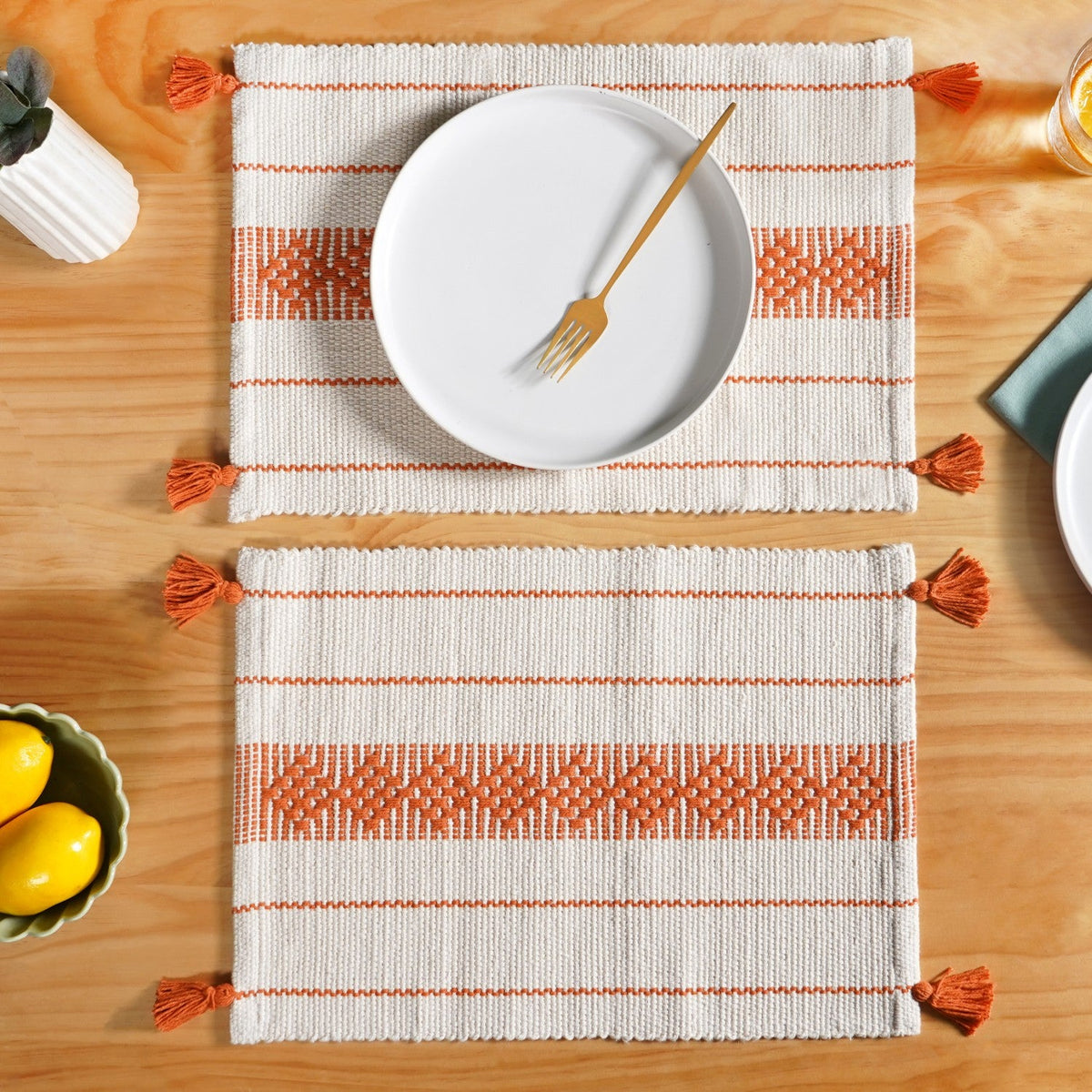 Amber Weave Dining Placemat With Tassels Set Of 6 Nestasia