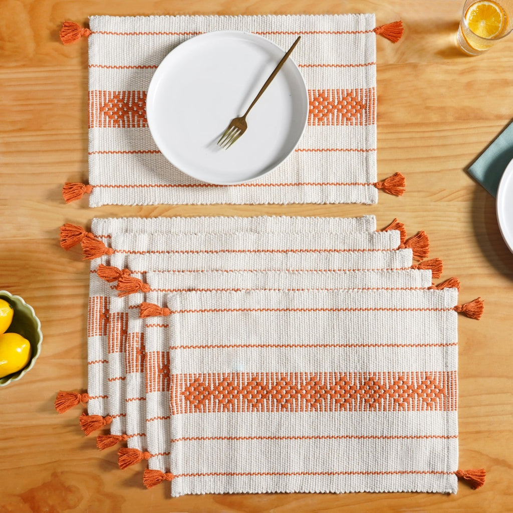 Amber Weave Dining Placemat With Tassels Set Of 6 Nestasia