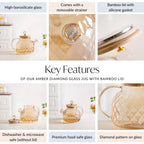 Amber Diamond Glass Jug with Bamboo Lid 1300ml Nestasia