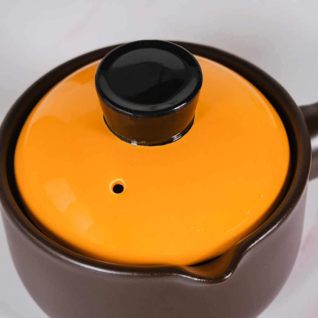 Amber Ceramic Sauce Pan With Handle And Lid 1000ml Nestasia
