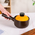 Amber Ceramic Sauce Pan With Handle And Lid 1000ml Nestasia
