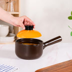 Amber Ceramic Sauce Pan With Handle And Lid 1000ml Nestasia