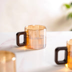 Amber Tinted Tea Cups With Wooden Handle Set Of 4 200ml Nestasia