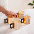 Amber Tinted Tea Cups With Wooden Handle Set Of 4 200ml Nestasia