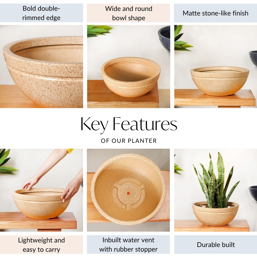 Planterra Beige Round Lotus Planter 15x9 Inch Nestasia
