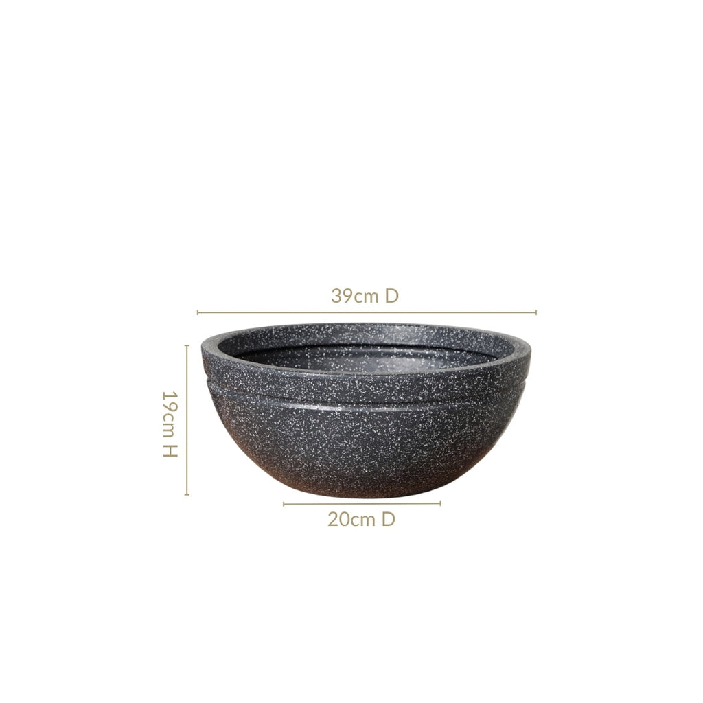 Planterra Granite Black Round Lotus Planter 15x7 Inch Nestasia