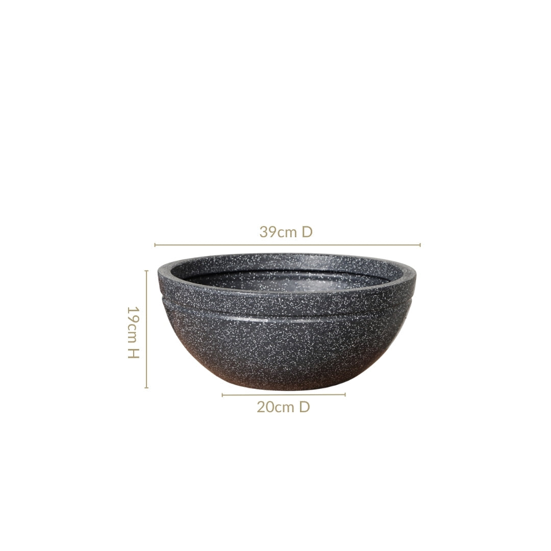 Planterra Granite Black Round Lotus Planter 15x7 Inch Nestasia