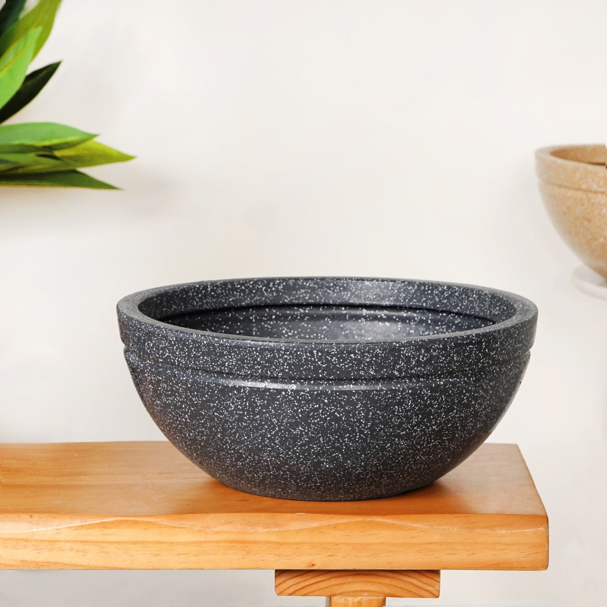 Planterra Granite Black Round Lotus Planter 15x7 Inch Nestasia