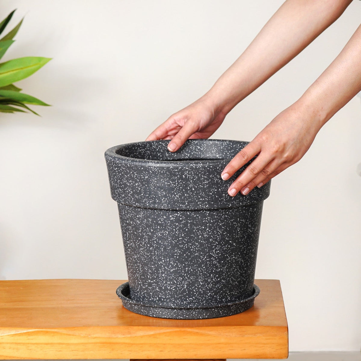 Planterra Grey Planter With Plate 10x9 Inch Nestasia