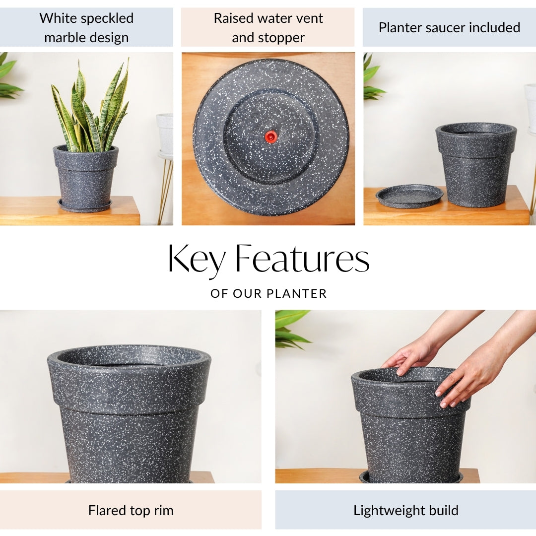 Planterra Grey Planter With Plate 10x9 Inch Nestasia