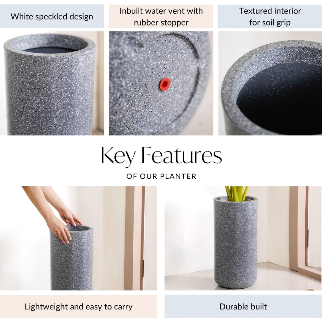 Planterra Grey Tall Cylindrical Planter 18x9 Inch Nestasia