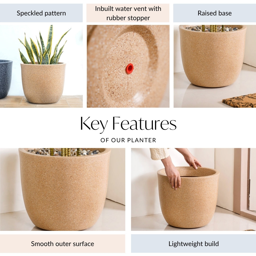 Planterra Large Beige Planting Pot 15x14 Inch Nestasia