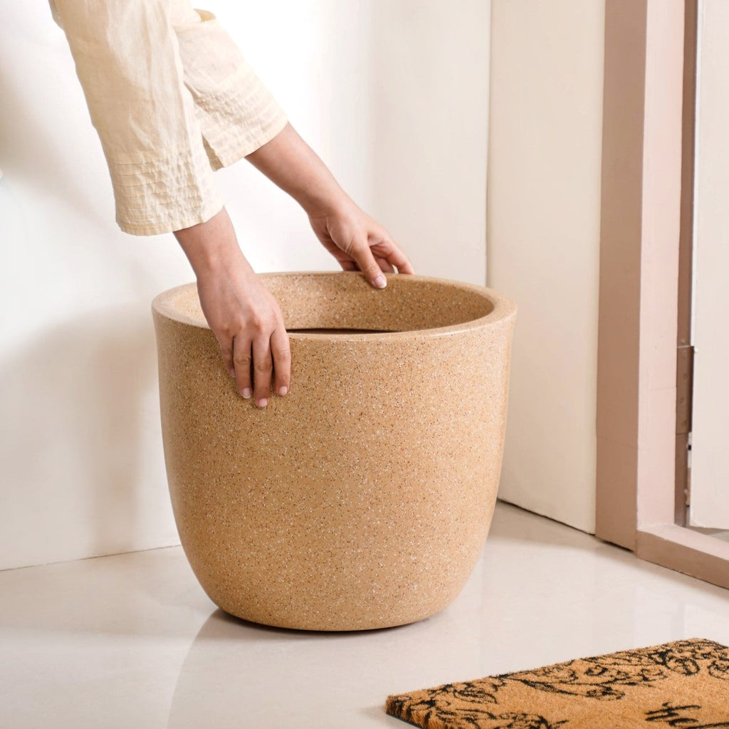 Planterra Large Beige Planting Pot 15x14 Inch Nestasia