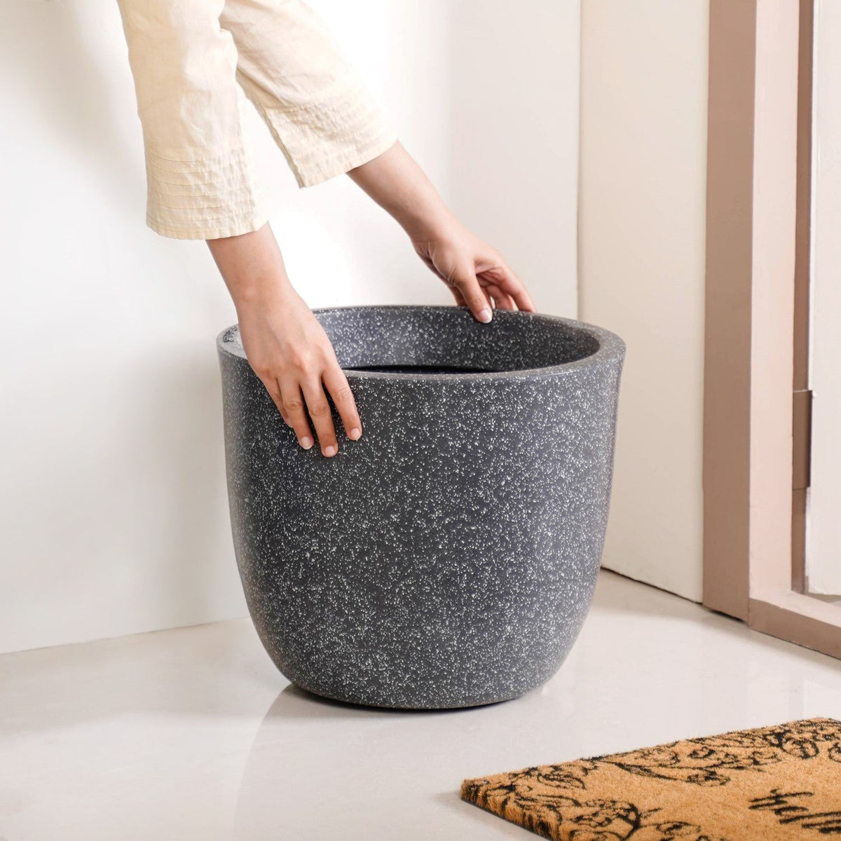 Planterra Large Charcoal Grey Planting Pot 15x14 Inch Nestasia