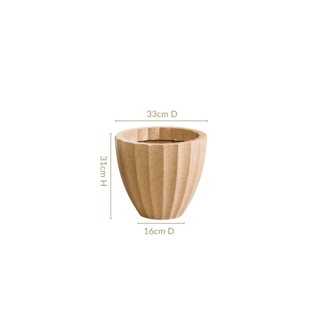Planterra Ribbed Beige Planting Pot 12x12 Inch Nestasia