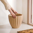 Planterra Ribbed Beige Planting Pot 12x12 Inch Nestasia