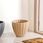 Planterra Ribbed Beige Planting Pot 12x12 Inch Nestasia
