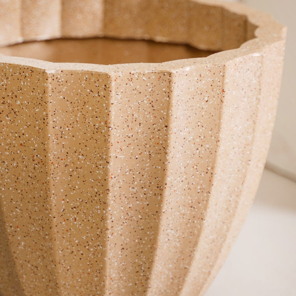 Planterra Ribbed Beige Planting Pot 12x12 Inch Nestasia