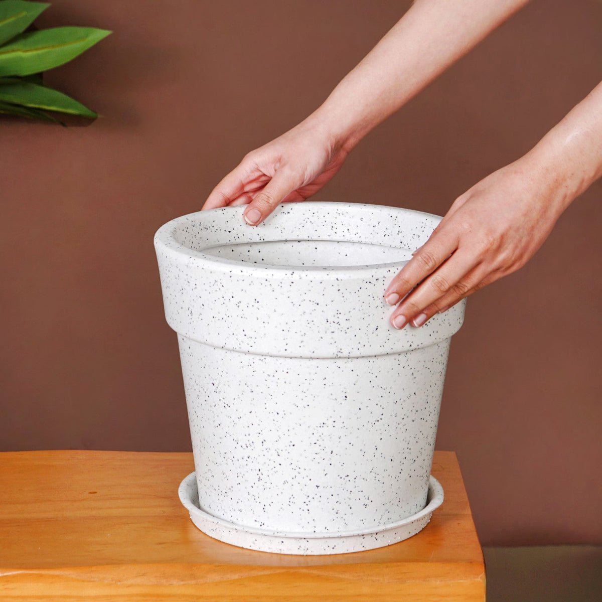 Planterra White Planter With Plate 10x9 Inch Nestasia