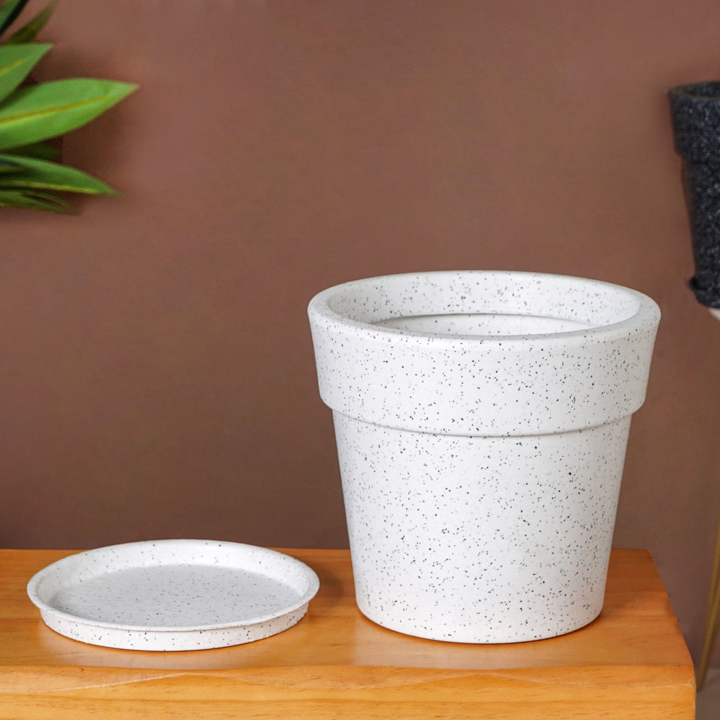 Planterra White Planter With Plate 10x9 Inch Nestasia
