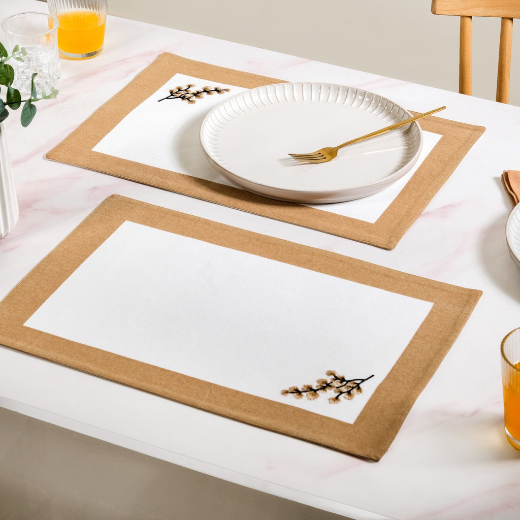 Midori Pure Cotton Table Mat Set Of 6 In Brown Nestasia