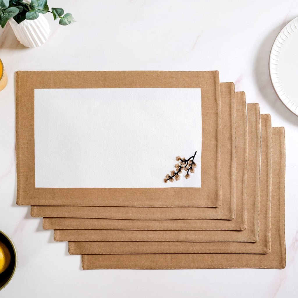 Midori Pure Cotton Table Mat Set Of 6 In Brown Nestasia