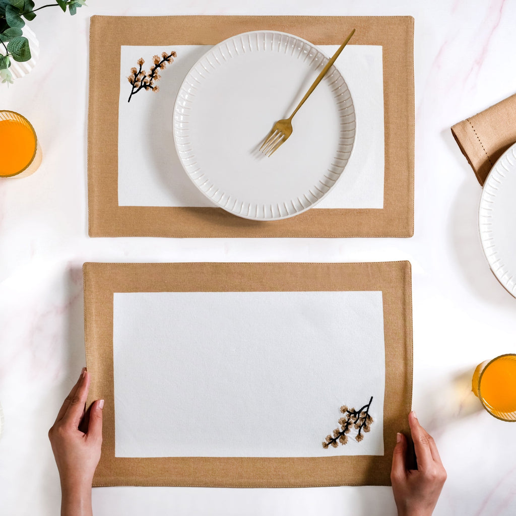 Midori Pure Cotton Table Mat Set Of 6 In Brown Nestasia
