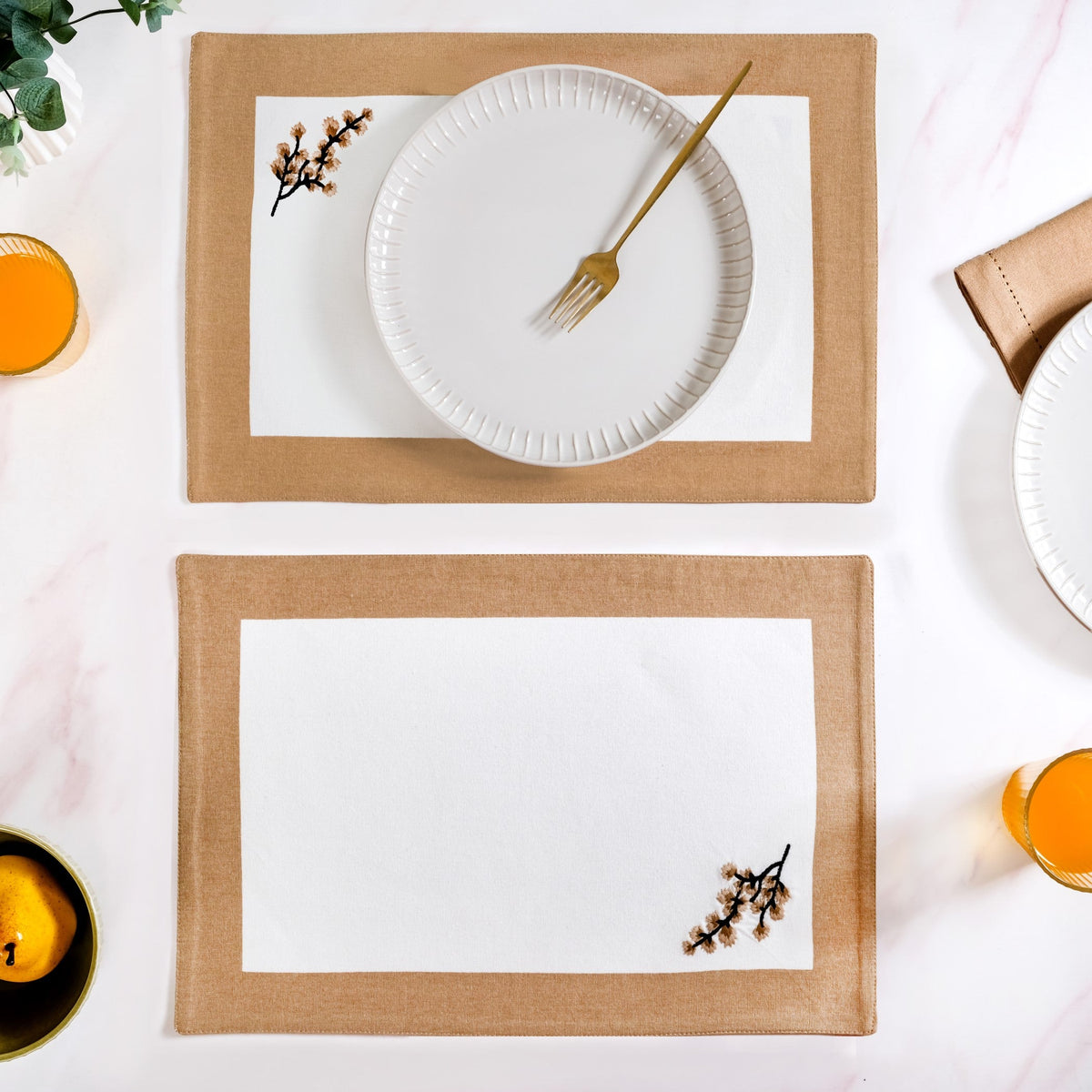 Midori Pure Cotton Table Mat Set Of 6 In Brown Nestasia