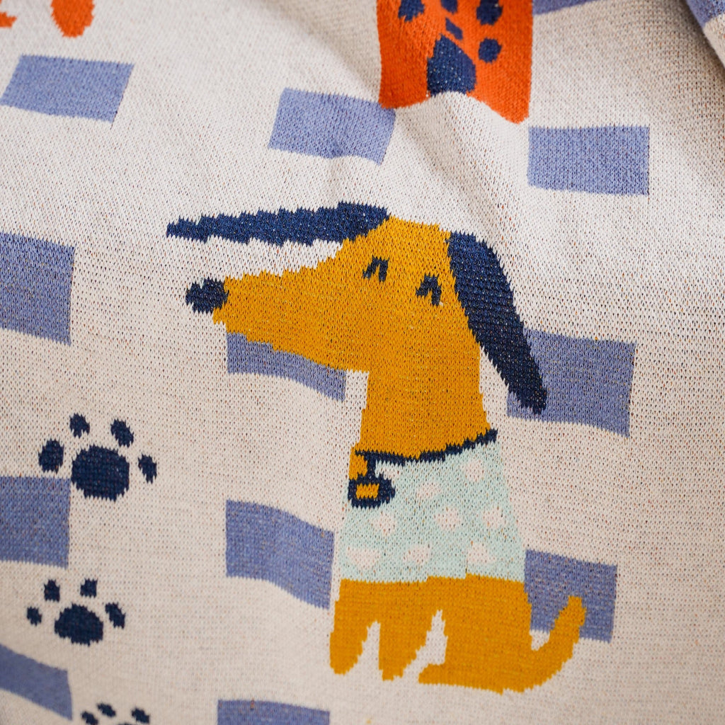 Dog Park Knitted Cotton Throw Blanket For Kids 155x132cm Nestasia