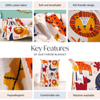 Animal Kingdom Knitted Cotton Throw For Kids 164x130cm Nestasia