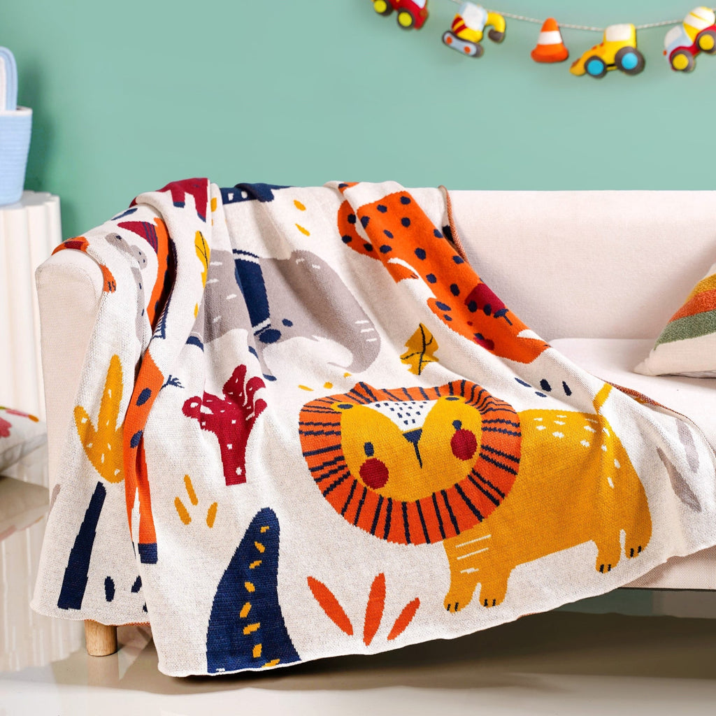 Animal Kingdom Knitted Cotton Throw For Kids 164x130cm Nestasia
