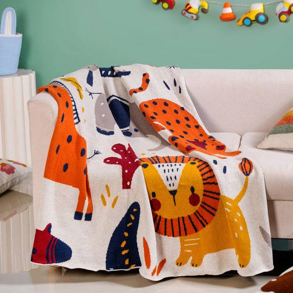 Animal Kingdom Knitted Cotton Throw For Kids 164x130cm Nestasia