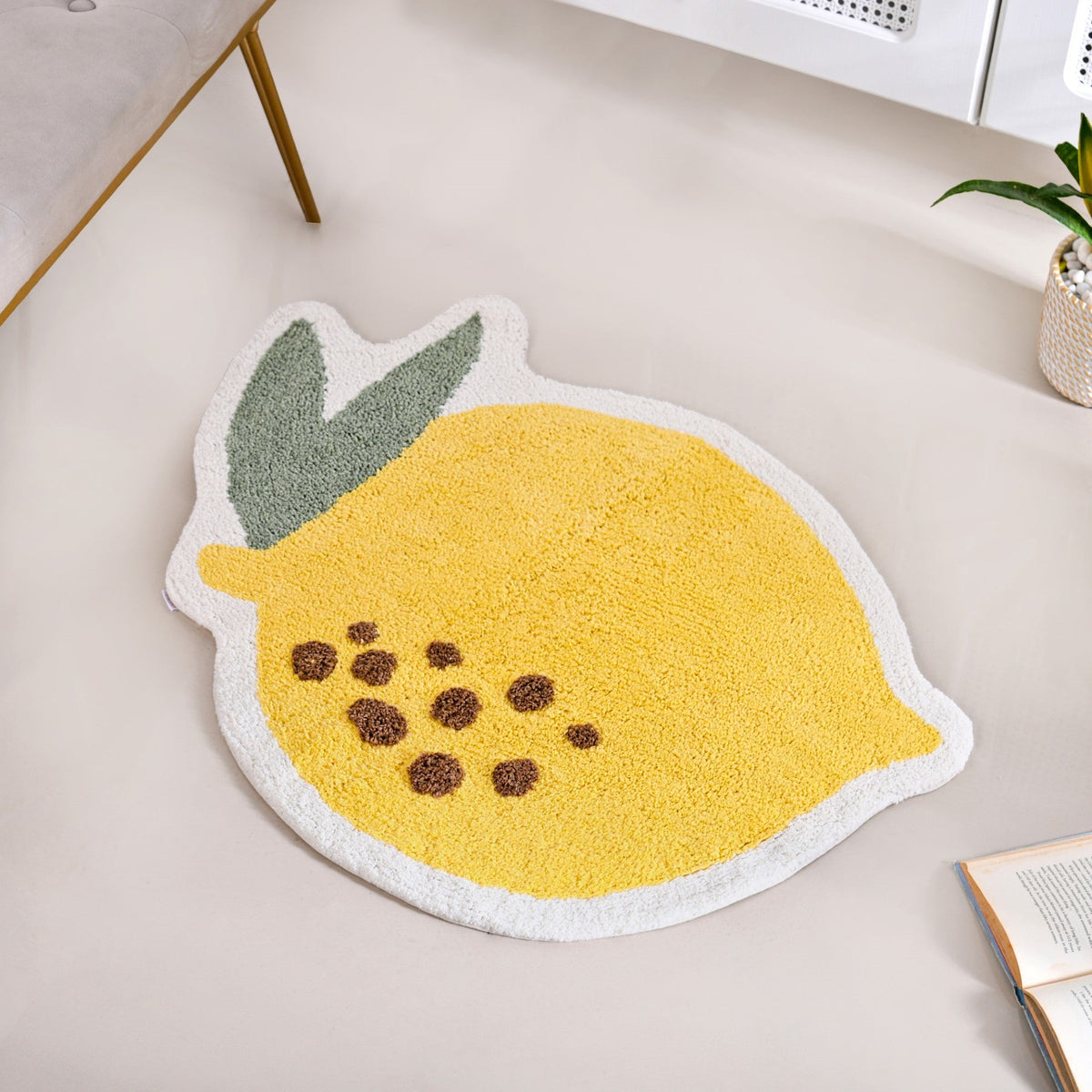 Anti Slip Lemon Cotton Floor Mat 76x56cm Nestasia