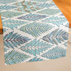 Aqua Fern Embroidered Cotton Table Runner 202x33cm Nestasia