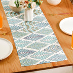 Aqua Fern Embroidered Cotton Table Runner 202x33cm Nestasia