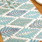 Aqua Fern Embroidered Cotton Table Runner 202x33cm Nestasia
