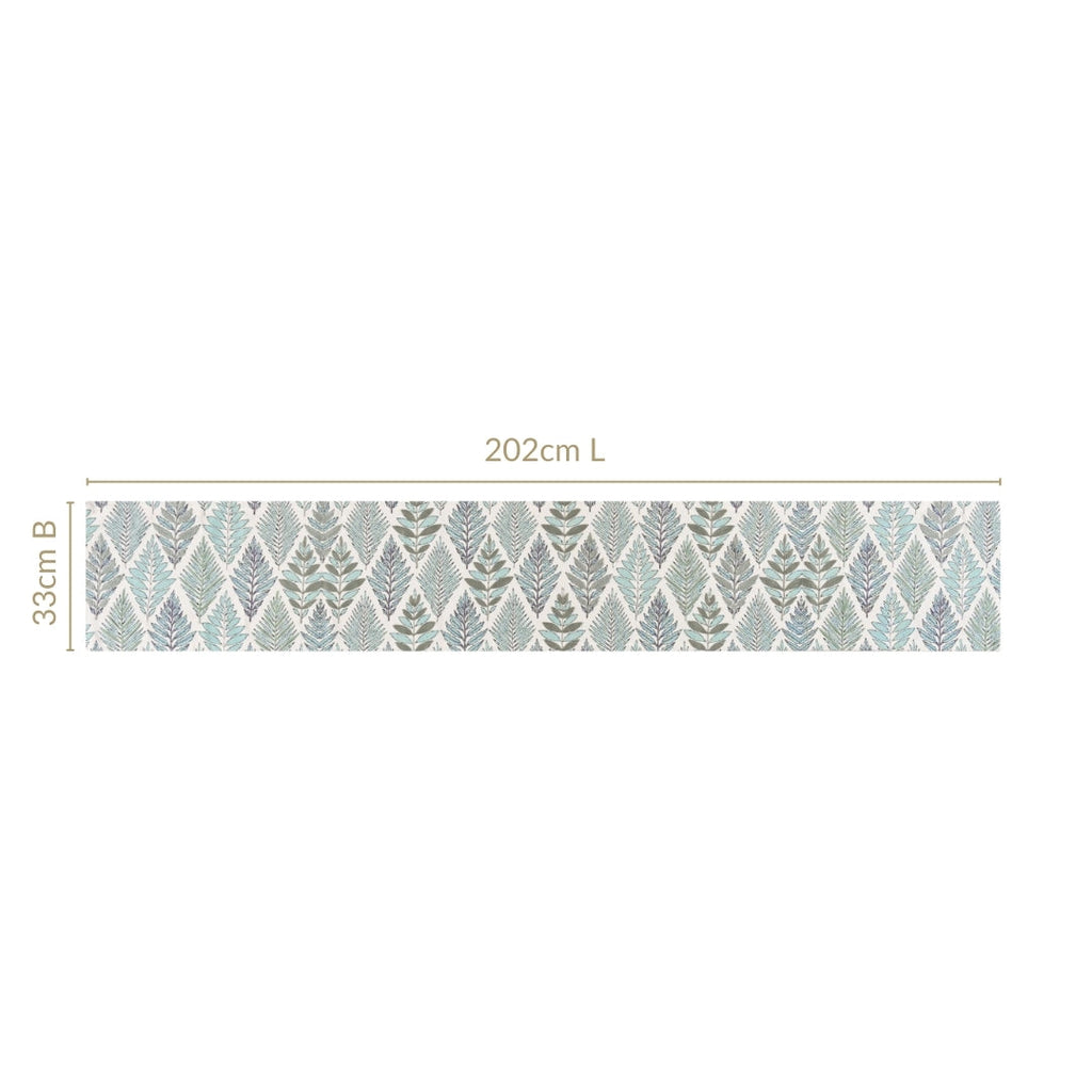Aqua Fern Embroidered Cotton Table Runner 202x33cm Nestasia