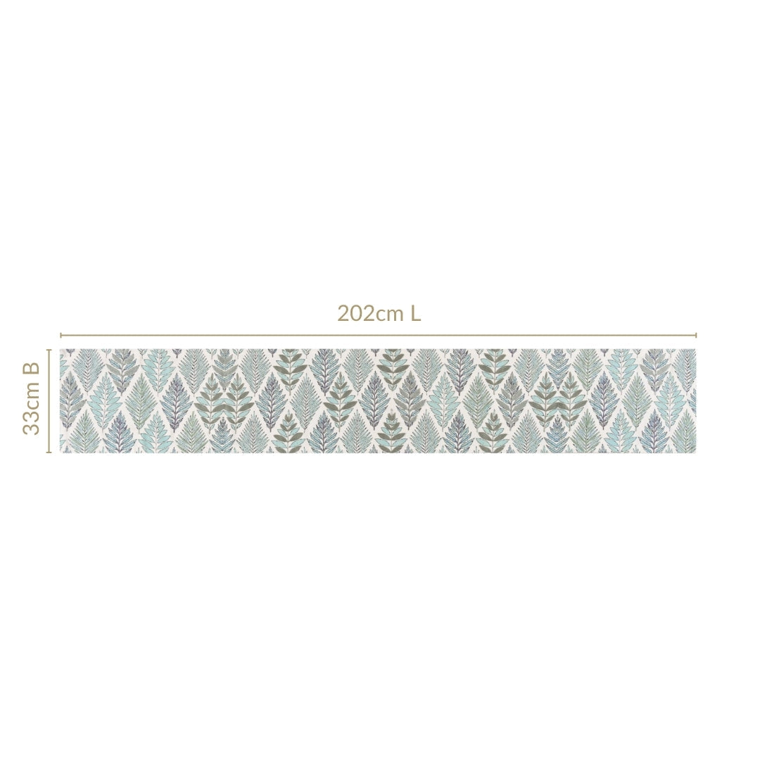 Aqua Fern Embroidered Cotton Table Runner 202x33cm Nestasia